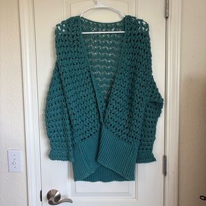Rico Women’s Teal Crocheted 100% Cotton Two Way Sweater - Size L